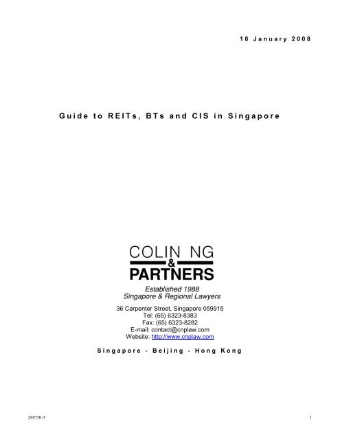 Guide To REITs BTs And CIS In Singapore Colin Ng And Partners