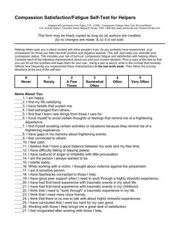 Compassion Satisfaction/Fatigue Self-Test for Helpers - CASAT