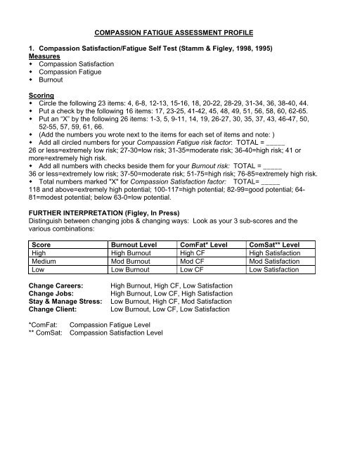 Compassion Satisfaction/Fatigue Self-Test for Helpers - CASAT