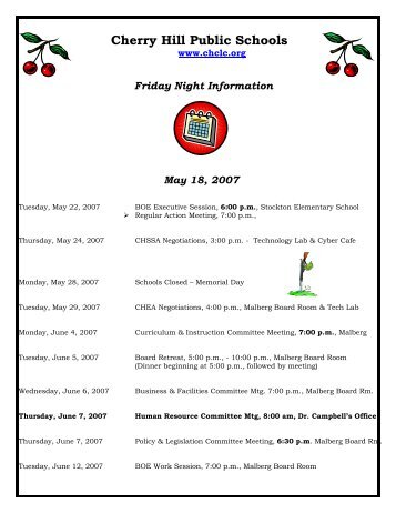 Friday Night Information May 18, 2007 - Cherry Hill Public Schools