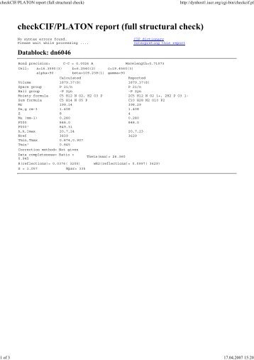 checkCIF/PLATON report (full structural check)