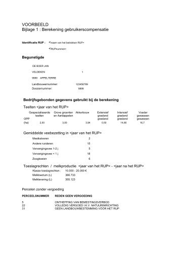 VOORBEELD Bijlage 1 : Berekening gebruikerscompensatie