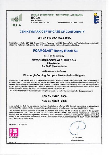 Cen Certificate Example.pdf BCCA CEN KEYMARK CERTIFICATE OF CONFORMITY ...