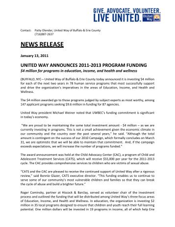 NEWS RELEASE - United Way of Buffalo and Erie County