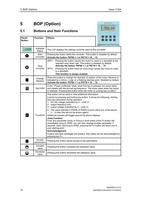 Operating Instructions (Compact) Issue 11/04 SINAMICS ... - Siemens