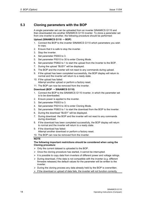 Operating Instructions (Compact) Issue 11/04 SINAMICS ... - Siemens