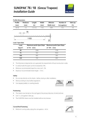 SUNOPAK® 76 / 18 (Greca/ Trapeze) Installation Guide - Palram.de