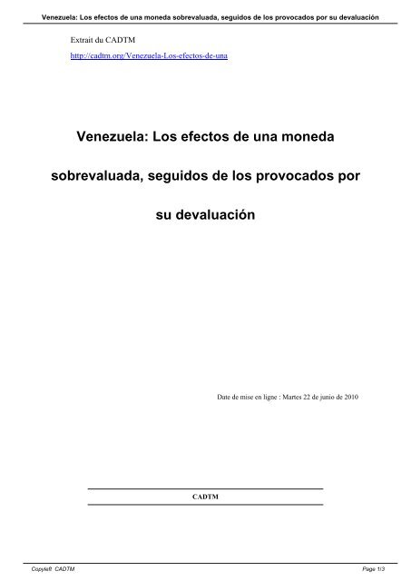 Venezuela: Los efectos de una moneda sobrevaluada ... - cadtm
