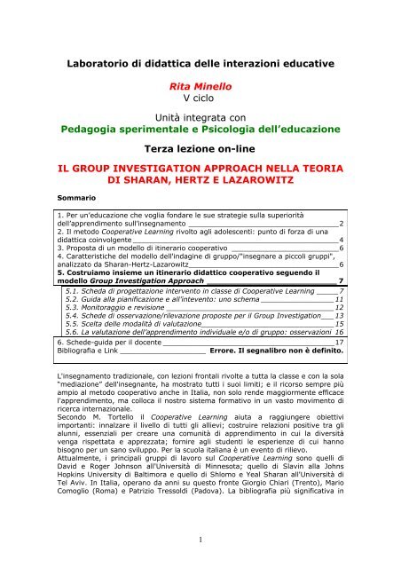 Laboratorio di didattica delle interazioni educative Rita Minello V ...