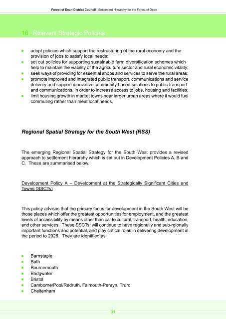 Settlement Hierarchy for the Forest of Dean - Forest of Dean District ...