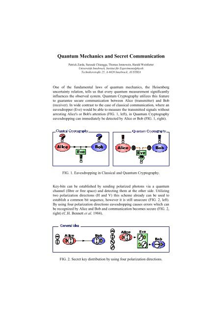 Quantum Mechanics and Secret Communication