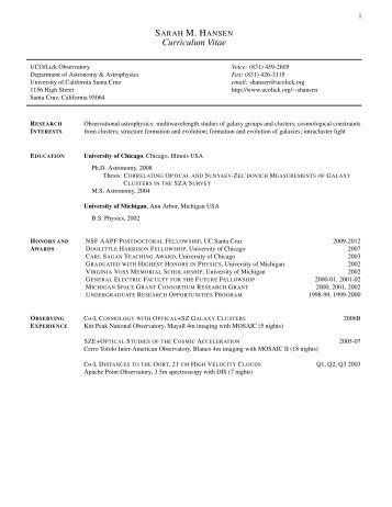 Curriculum Vitae - The Department of Astronomy & Astrophysics ...