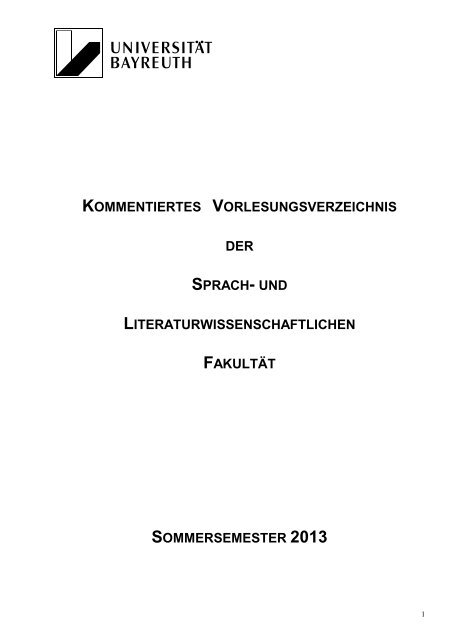 Kommentiertes Vorlesungsverzeichnis Sommersemester 2013