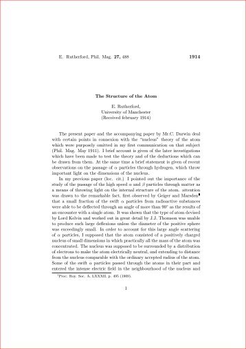 E. Rutherford, Phil. Mag. 27, 488 The Structure of the Atom E ... - IHEP