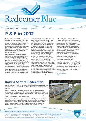 P & F  in 2012 - Redeemer Lutheran College