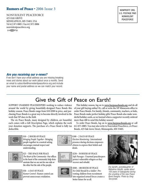 Rumors of Peace - Issue 3 2006 - Nonviolent Peaceforce