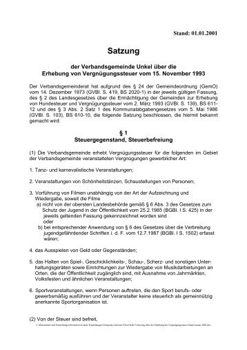 Satzung - Verbandsgemeindeverwaltung Unkel