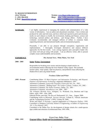 Detailed Resume (133KB PDF) - Roger Witherspoon