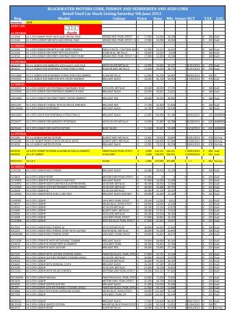 STOCK SHEET 9TH JUNE 2012 - Blackwater Motors Cork