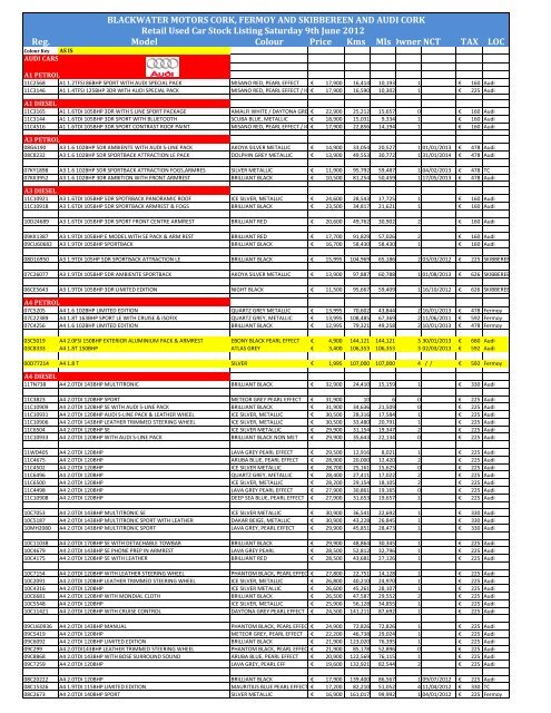 STOCK SHEET 9TH JUNE 2012 - Blackwater Motors Cork