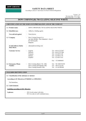 SAFETY DATA SHEET DOW CORNING(R) 784 GLAZING ... - Geocel