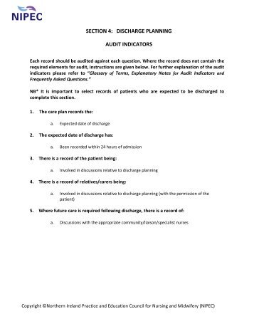 SECTION 4: DISCHARGE PLANNING AUDIT INDICATORS - NIPEC