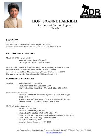 Hon. Joanne Parrilli Resume - ADR Services, Inc.