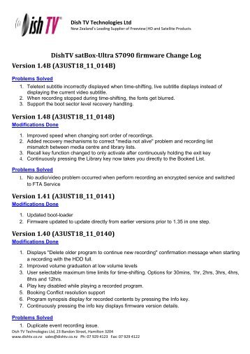 DishTV satBox-Ultra S7090 firmware Change Log Version 1.4B ...