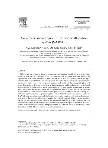An inter-seasonal agricultural water allocation system (SAWAS)