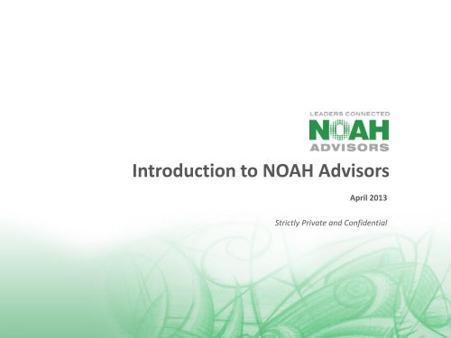 Introduction to NOAH Advisors - NOAH Conference