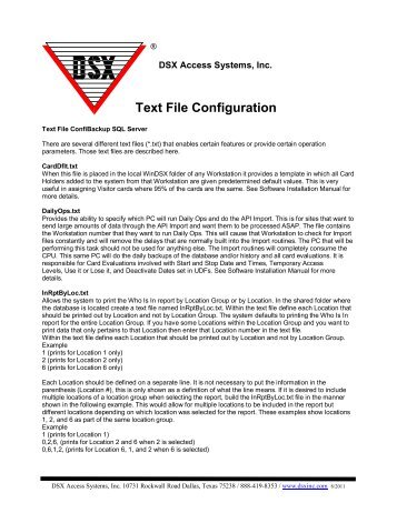 information on Text File Options. - DSX Access Systems, Inc.