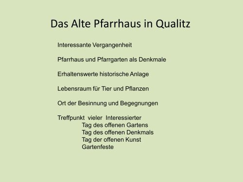 Pfarrhäuser und Pfarrgärten in Mecklenburg - Qualitz