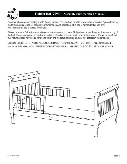 Toddler bed (2990) - Assembly and Operation Manual - DaVinci Baby