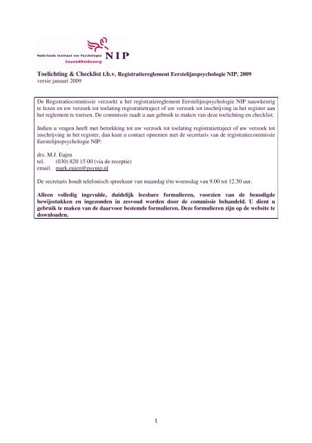 Toelichting & Checklist t.b.v. Registratiereglement ... - NIP
