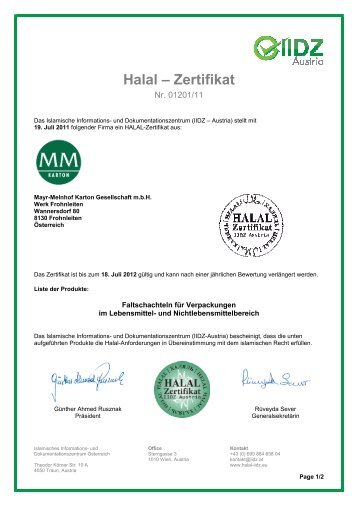 Halal – Zertifikat - MM Karton