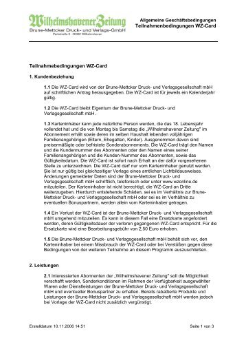 WZ-Card Teilnahmebedingungen - Wilhelmshavener Zeitung