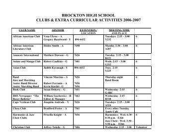 brockton high school clubs & extra curricular activities 2006-2007