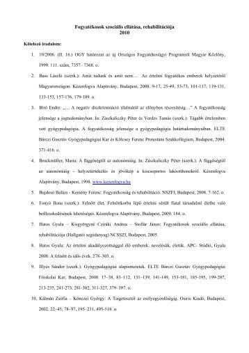 FogyatÃƒÂ©kosok szociÃƒÂ¡lis ellÃƒÂ¡tÃƒÂ¡sa rehabilitÃƒÂ¡ciÃƒÂ³ja
