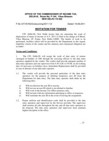 INVITATION FOR TENDER - Income Tax Department