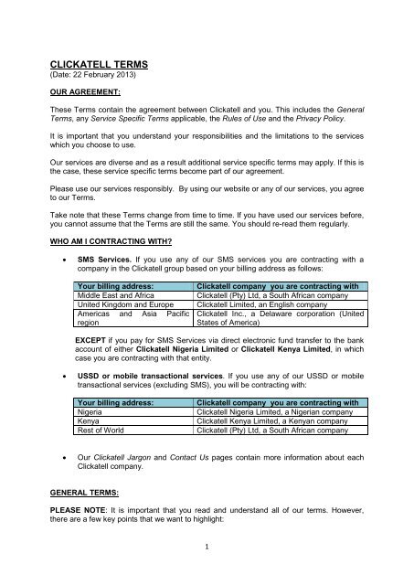 CLICKATELL TERMS