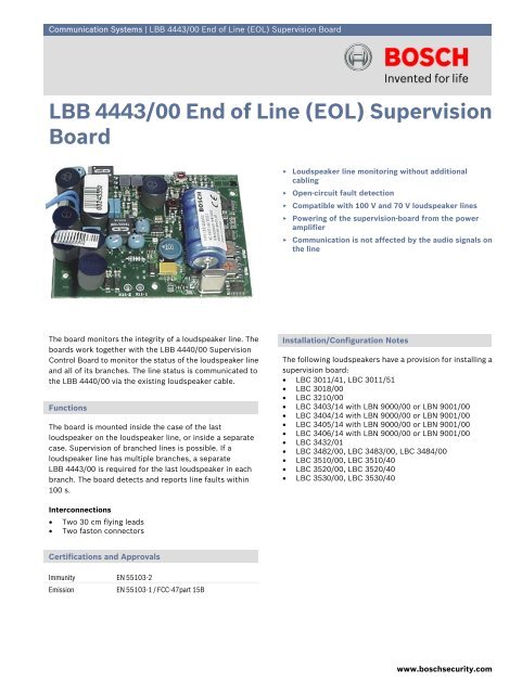 LBB 4443/00 End of Line (EOL) Supervision Board - Bosch