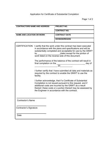 Application for Certificate of Substantial Completion Page 1 of 2 ...