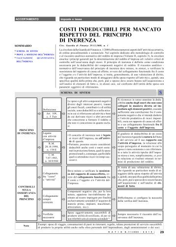 costi indeducibili per mancato rispetto del principio di inerenza - Ratio