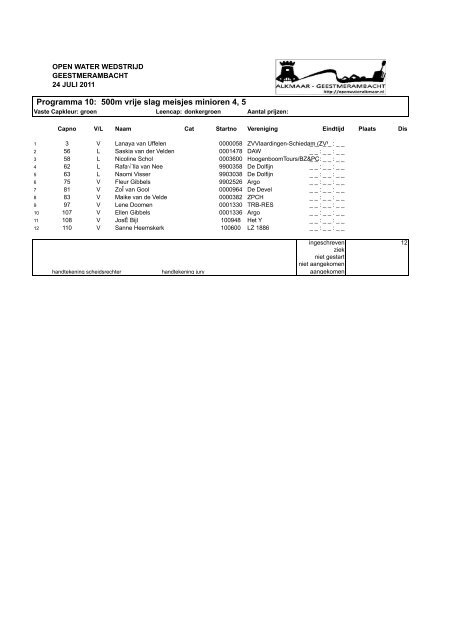 Programma 1: 5000m vrije slag heren jeugd en sen. (vsh/j)