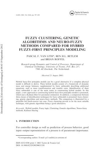 FUZZY CLUSTERING, GENETIC ALGORITHMS AND NEURO ... - ITM