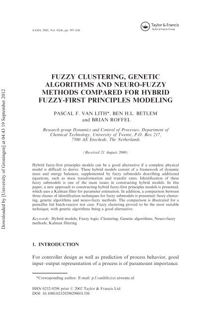 FUZZY CLUSTERING, GENETIC ALGORITHMS AND NEURO ... - ITM