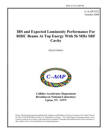 IBS and Expected Luminosity Performance For RHIC Beams At Top ...