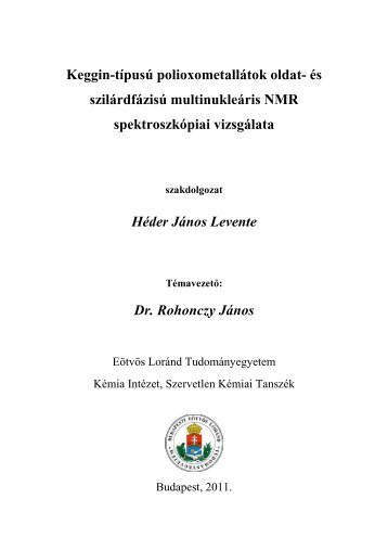 Héder János - Szervetlen Kémiai Tanszék - Eötvös Loránd ...