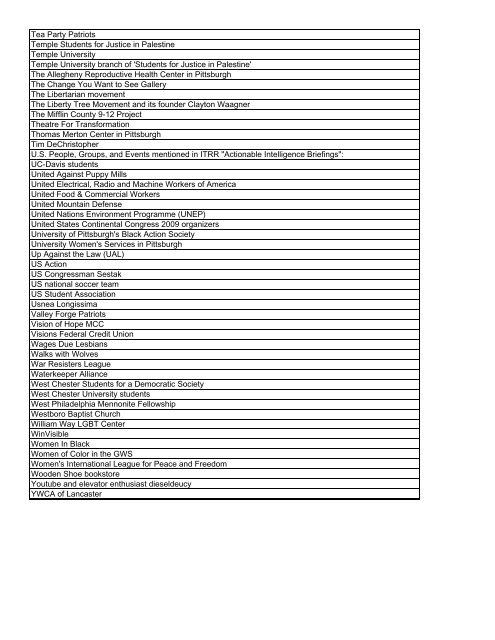 Copy of list of groups and individuals tracked by the ... - PennFuture