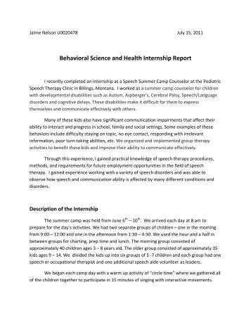 Speech Therapy Internship Report - Health, Society and Policy - The ...